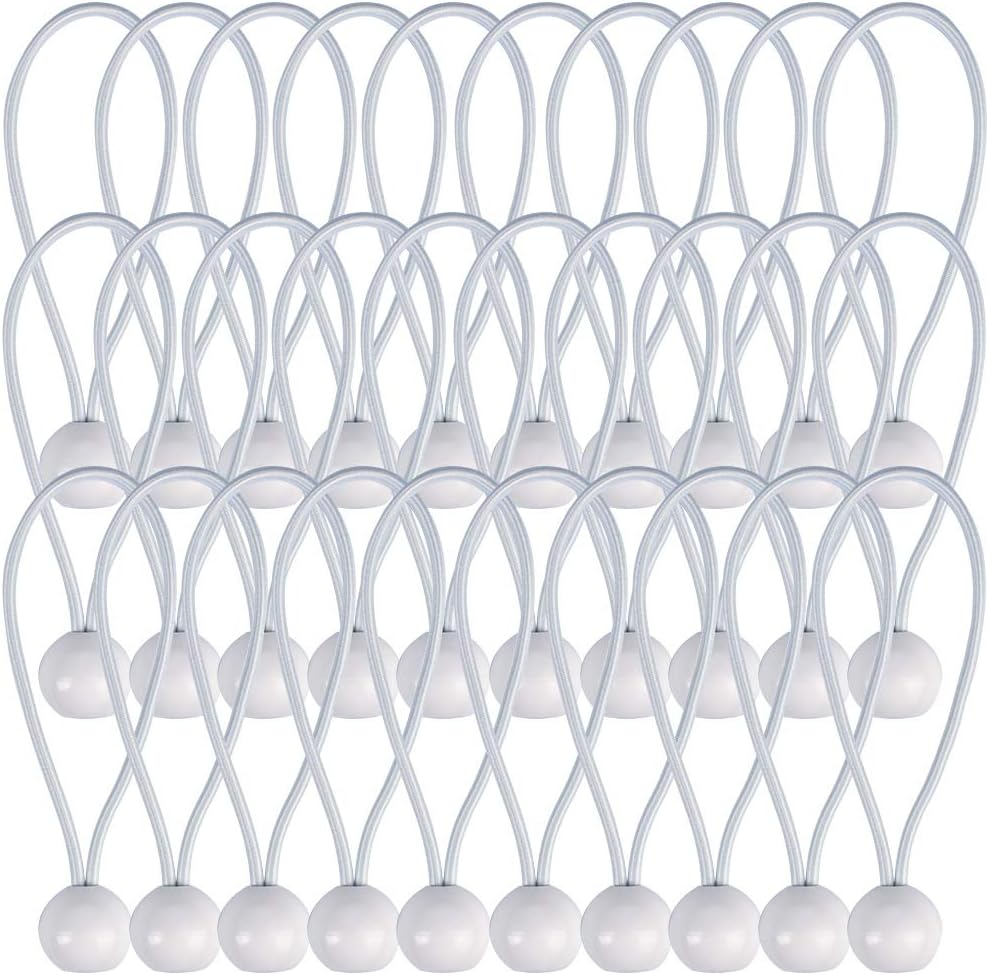 30 Pcs Bungee Cords with Balls 4 inch White Ball Bungees Heavy Duty Tarp Bung...