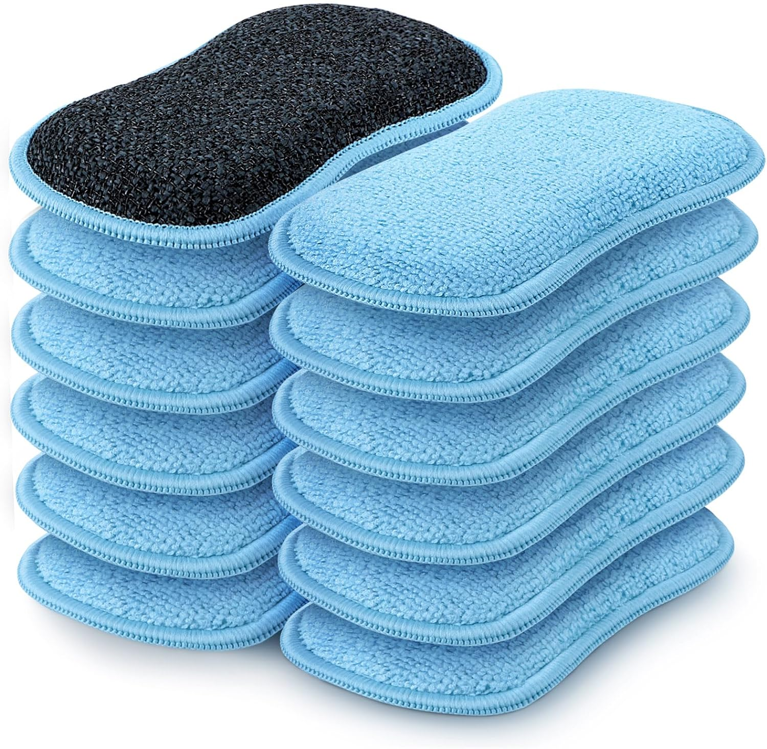 12 Pack Multi-Purpose Scrub Sponges Kitchen, Dish Sponge, Non-Scratch Microfiber Sponge for Efficiently Cleaning Dishes, Pots, and Pans (Blue)