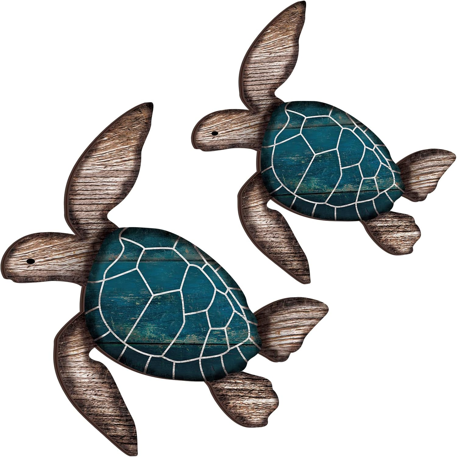 2 Sizes Wooden Sea Turtle Wall Decor Farmhouse Ocean Turtle wall art Beach Theme Vintage Coastal Hanging Decoration for Home Lake House Bathroom(Blue)