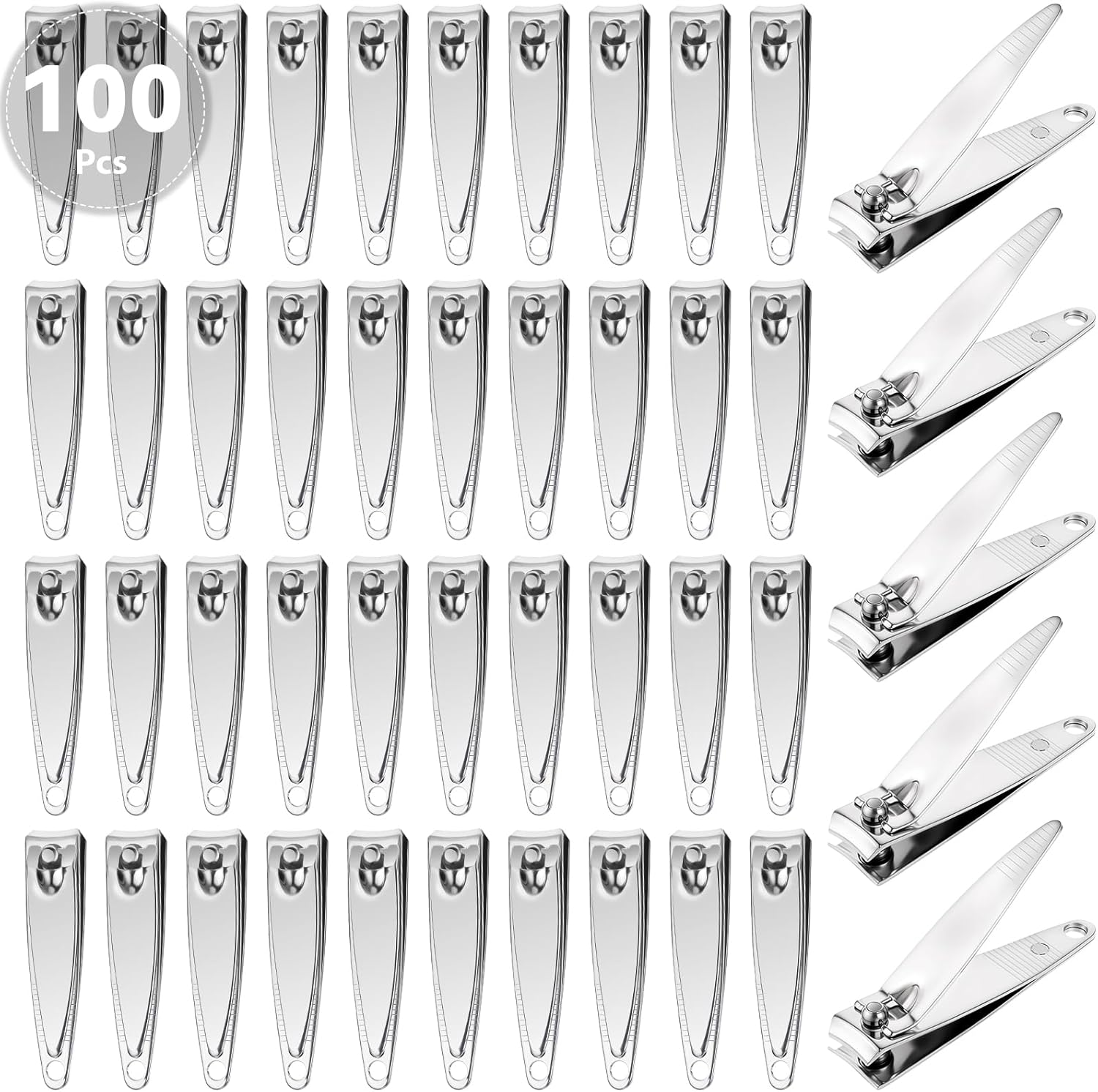 100 Pieces Nail Clippers Bulk for Men Women Adult, Ultra Sharp Stainless Steel Fingernail & Toenail Clippers Set, Flat Portable Travel Fingernails Sturdy Trimmer Pointed Pedicure Manicure Care Tool