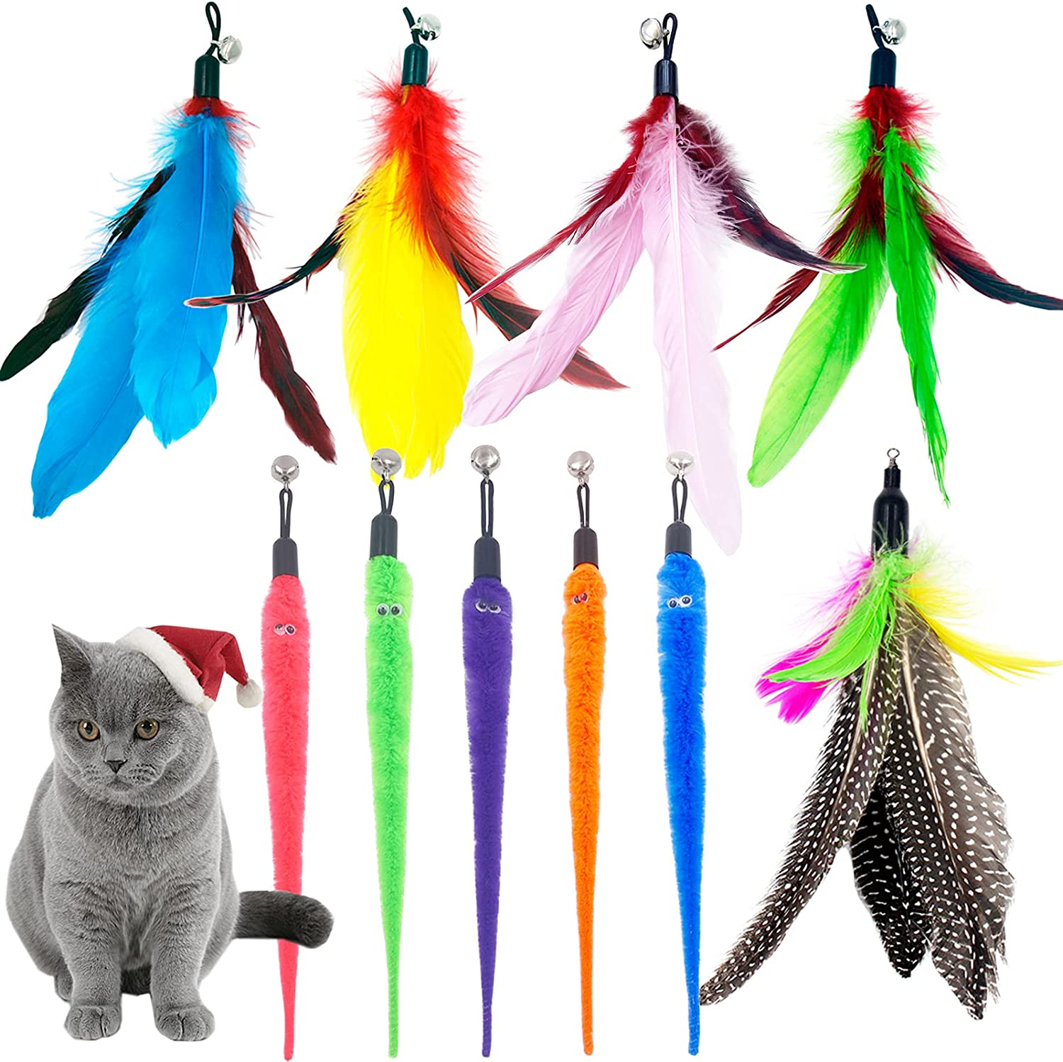 TIENAILING Cat Feather Toys Replacement Cat Wand Refill, 8 PCS Handmade Natur... - Picture 8 of 8