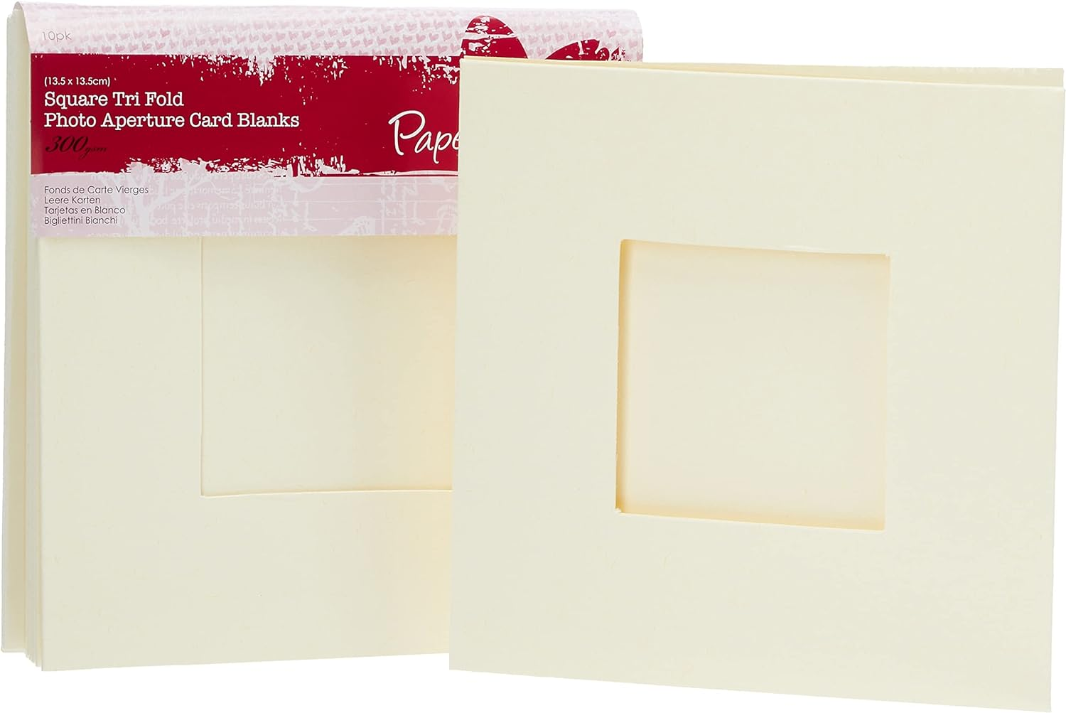 300 Gsm Square Tri Fold Window Aperture Card Blanks and Envelopes, Pack of 10, Cream
