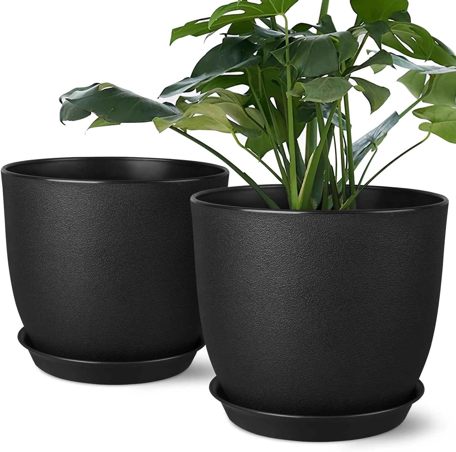 Plant Pots 8 Inch Set of 2, Flower Pots with Multi Mesh Drainage Holes, Planters for Indoor Outdoor Garden Plants and Flowers (Black)