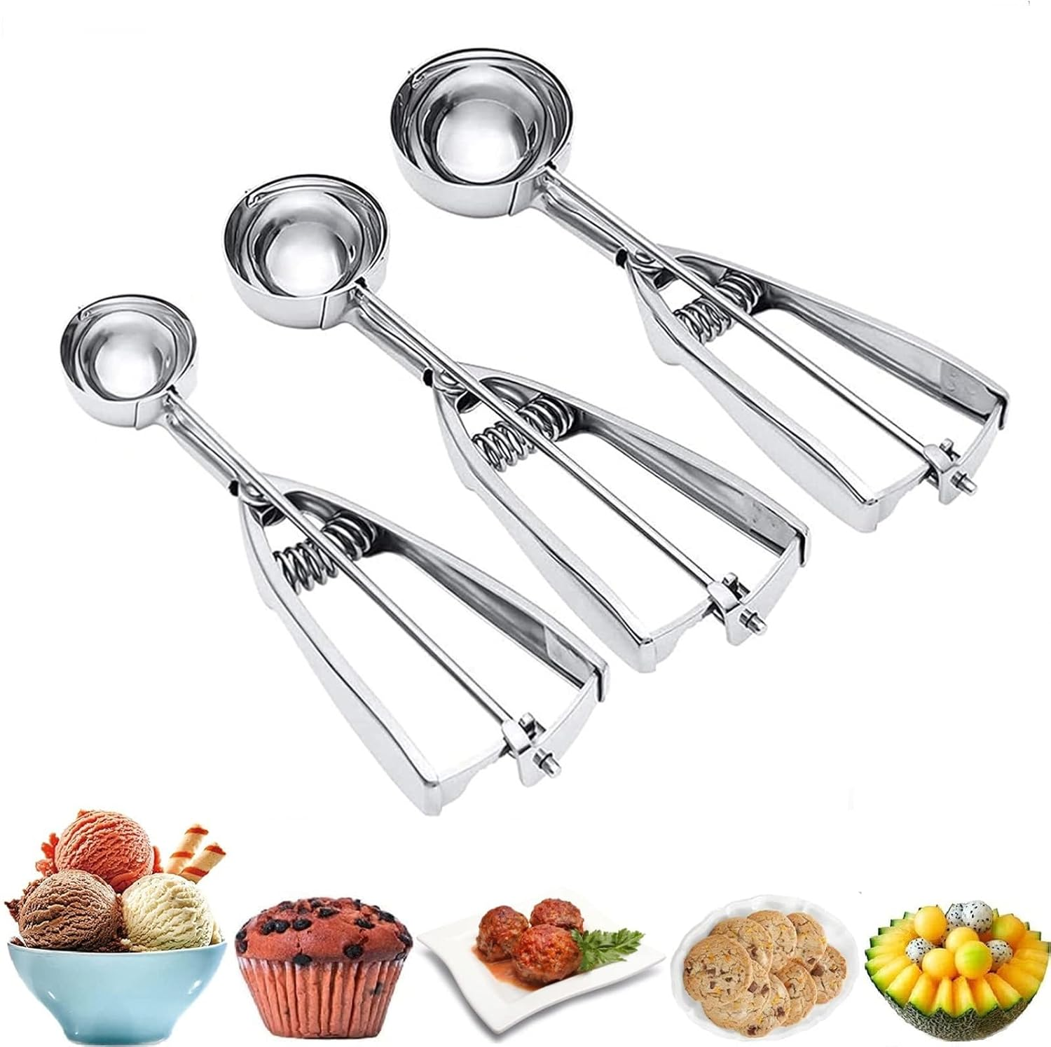 Ice Cream Scoop, 3Pcs Cookie Scoop Set, Stainless Steel Ice Cream Scooper 