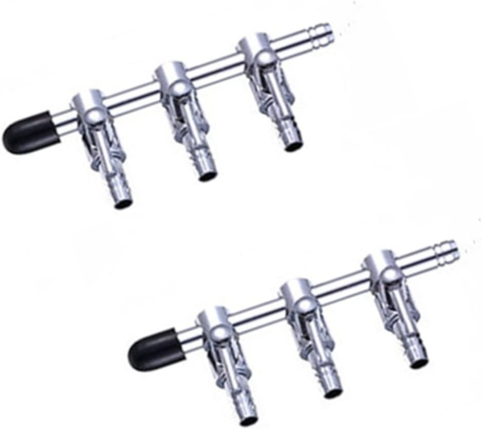 2Pcs 3- Way Aquarium Chrome Metal Gang Manifold Air Line Control Valve Air Tap Air Splitter