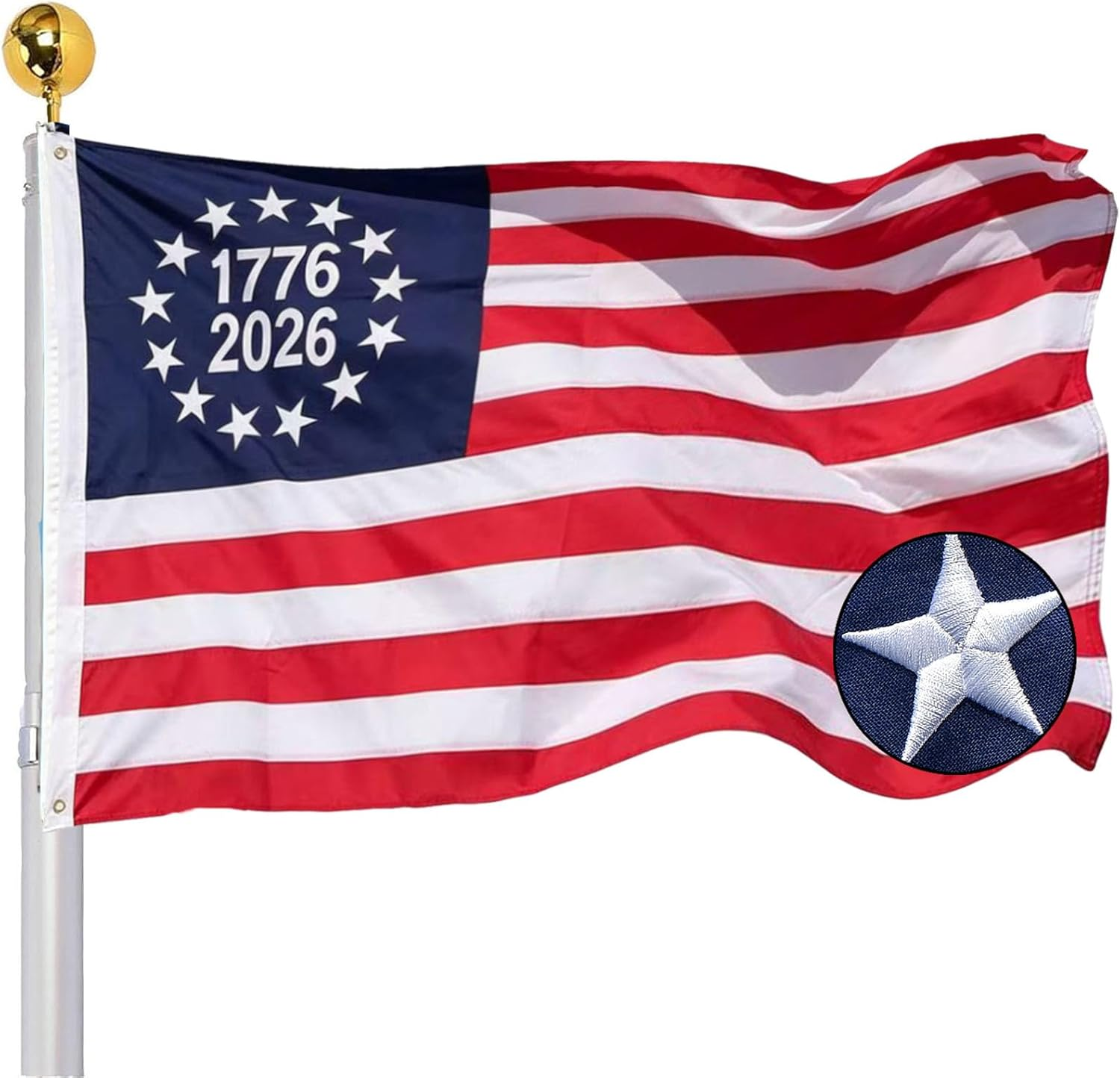 Embroidered 1776 250 Anniversary USA Flags 2X3 Outdoor- Betsy Ross 250Th 2026 American Commemorative Nylon Flag Heavy Duty Sewn Stripes for America Birthday outside Decoration