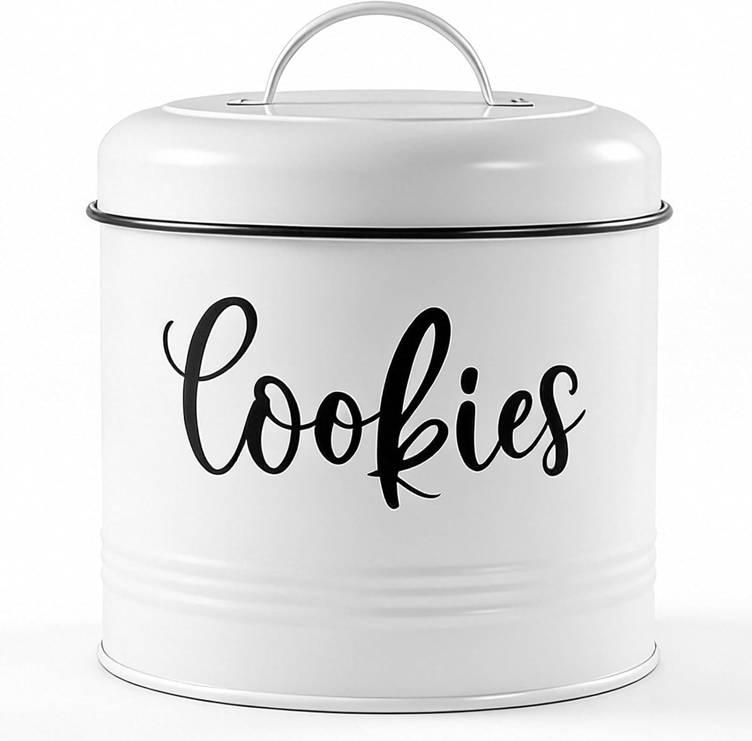 Cookie Jar with Airtight Lid - 1 Gallon Vintage Cookie Tin for Kitchen Counter - Large Food Storage Container for Candy, Cookies, Dessert - Farmhouse Kitchen Decor and Accessories, White