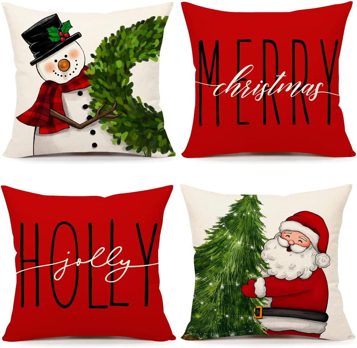 Red Christmas Pillow Covers 18X18 Set of 4 Farmhouse Christmas Decorations
