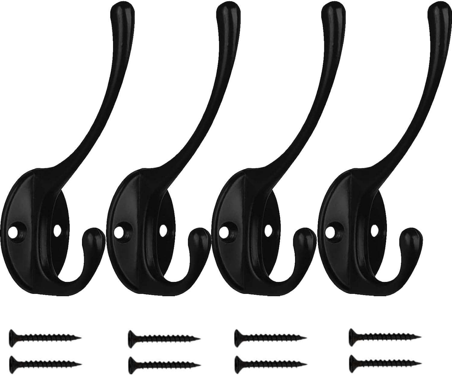 4Pcs Coat Hooks Wall Hooks for Hanging Heavy Duty, Wall Mounted Black Towel Hooks, Metal Single Coat Hanger with Screws Cup Retro for Coats, Handbags, Towels