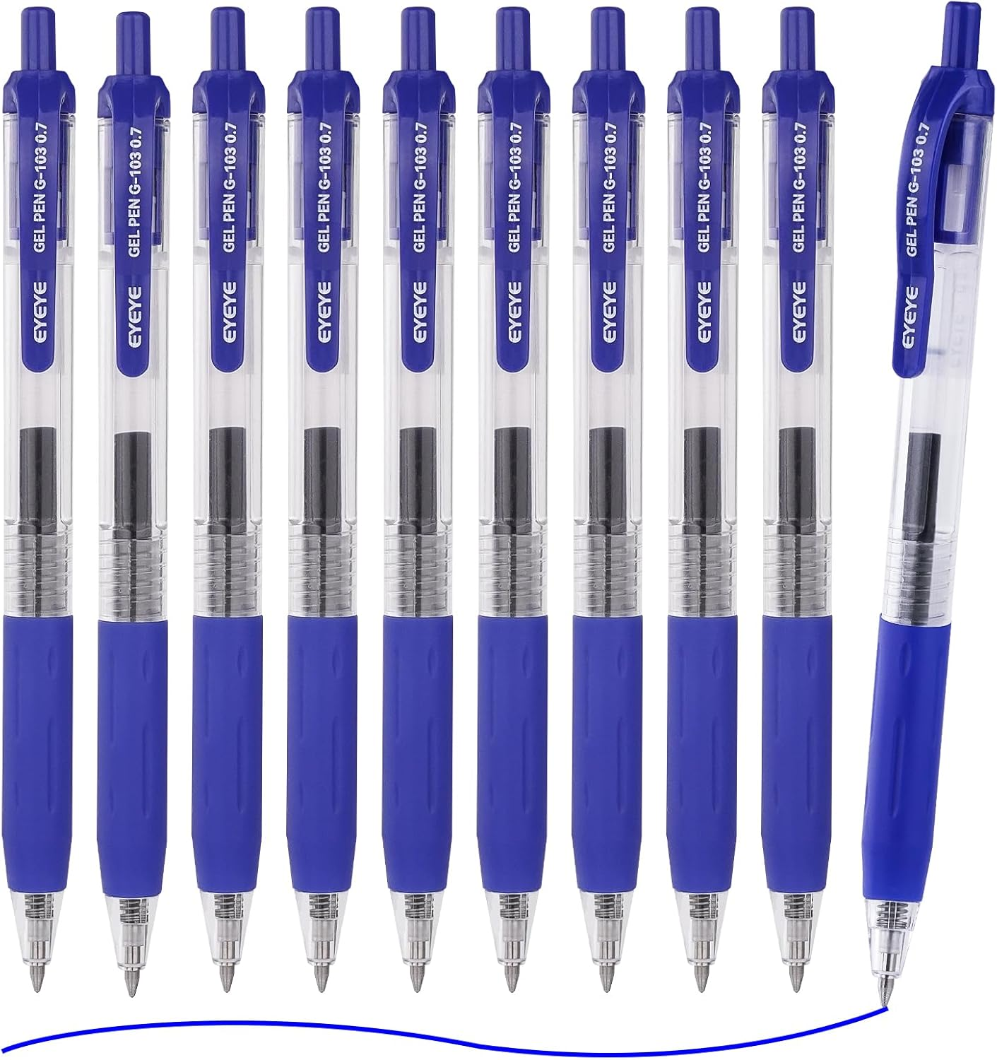 G-103 Retractable Gel Blue Pens 0.7mm, 10 Pack Medium Point Ballpoint Pen Quick Drying, Pen Fine Point Smooth Writing Pens for Office School Supplies