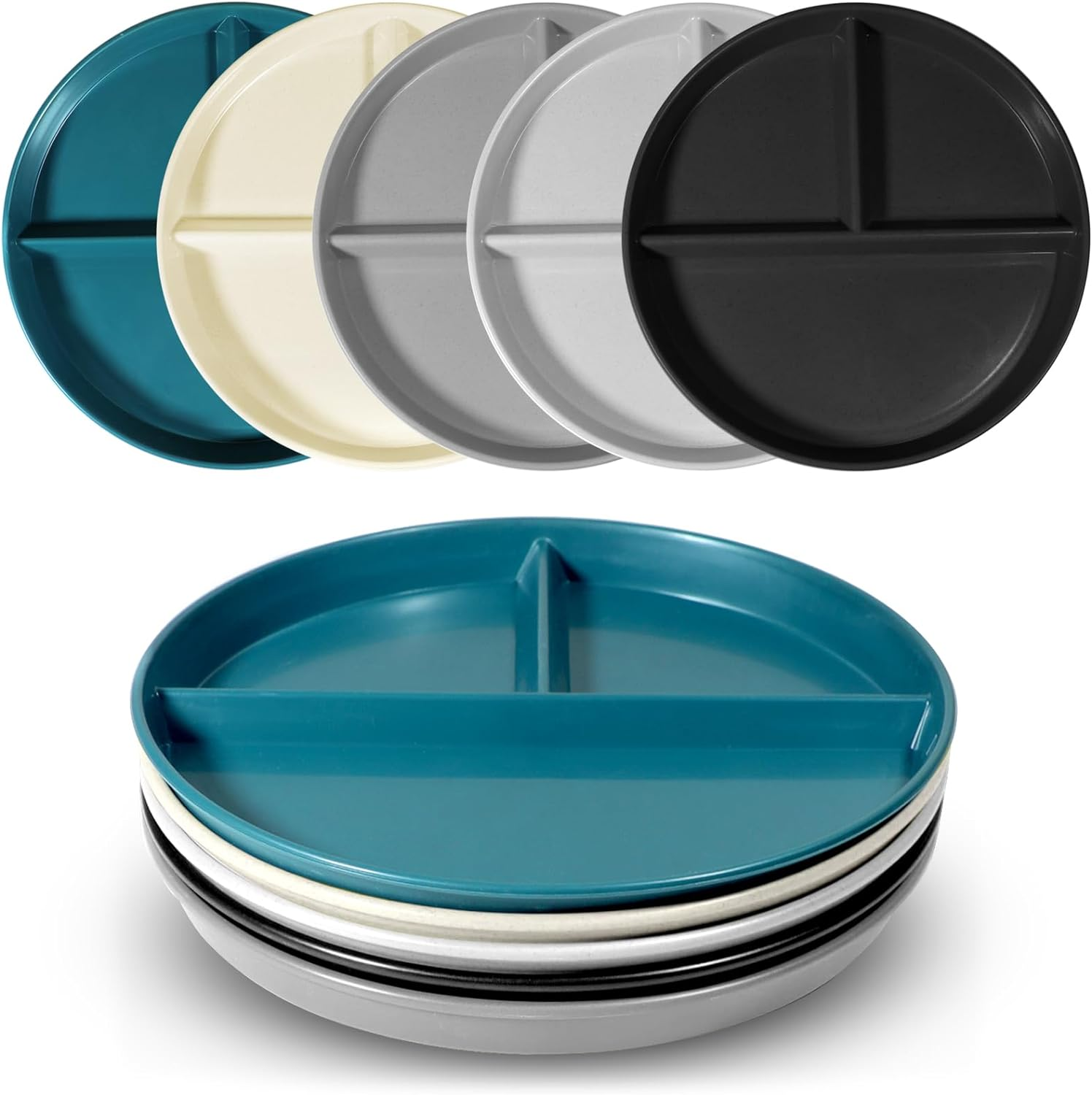WAYGYMBBD Unbreakable Divided Plates for Kids Adults 9 Inch 5Pcs,Round Portio... - Picture 3 of 3