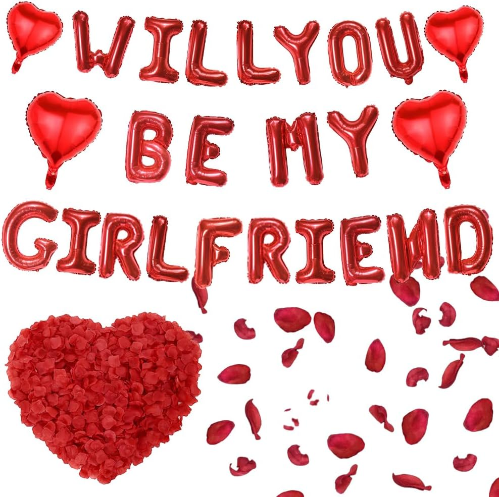 Will You Be My girlfriend - 525 Pcs Balloons Decorations Kit Heart Letter Foi...