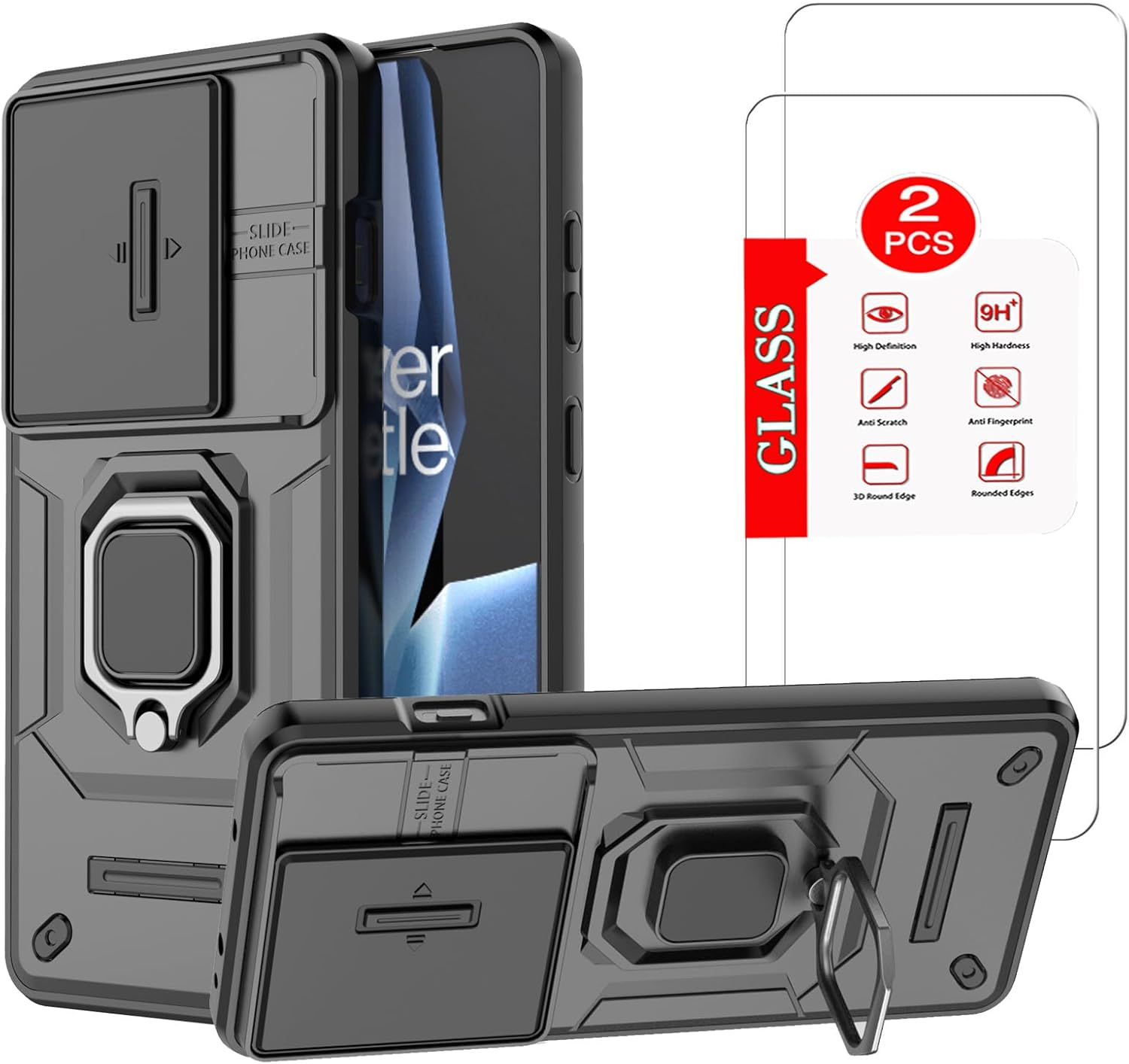 For Oneplus 13R 5G Case with [2 Pack] Tempered Glass Screen Protector, for Onepl