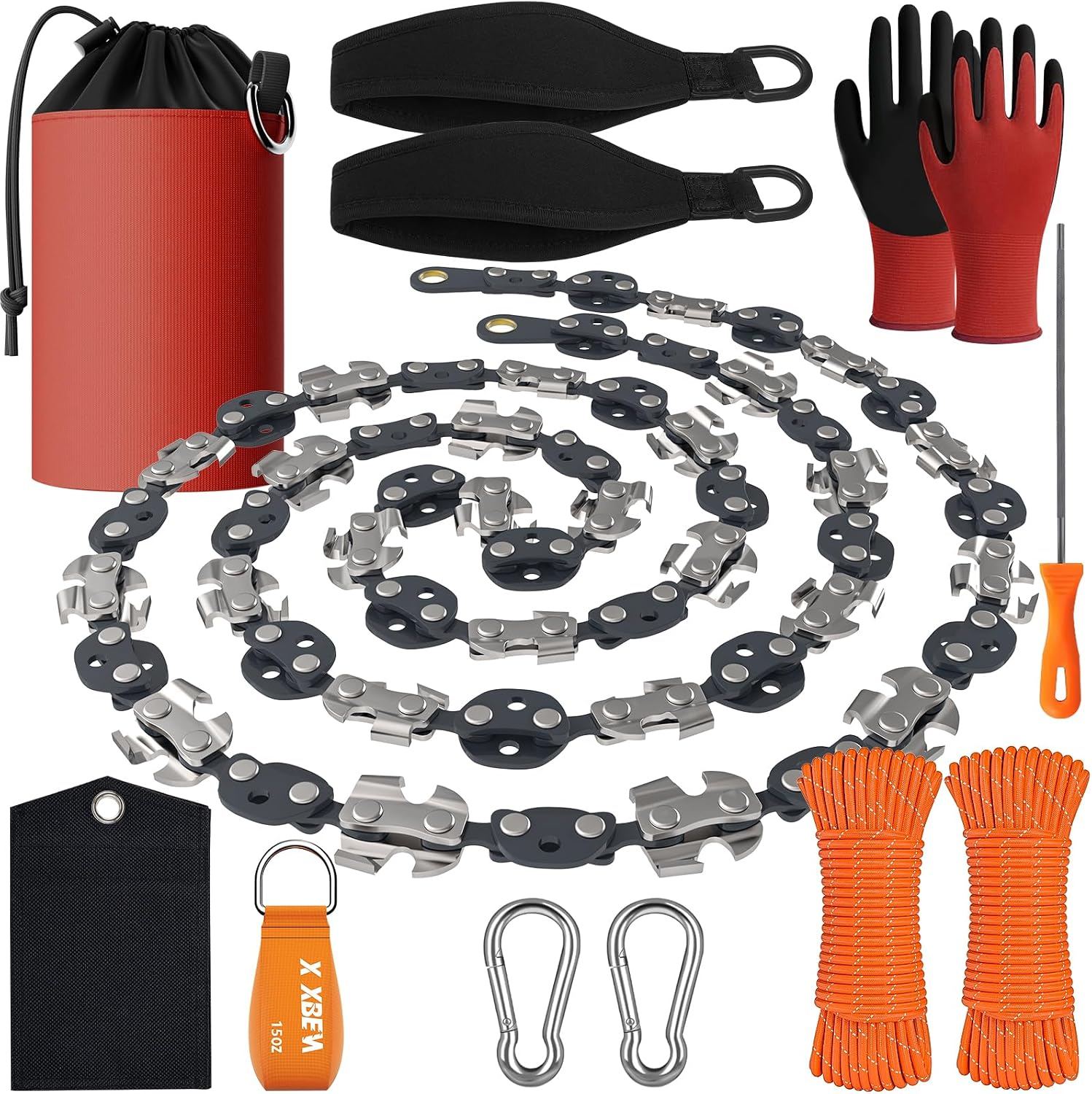 High Tree Limb Rope Saw with 15 Oz Throw Bag, 2 Pack 50FT Paracord, 53 in Hand-Operater Chainsaw Cutters with Handles and Carrying Bag, Pocket Chain Saw for Garden Camping