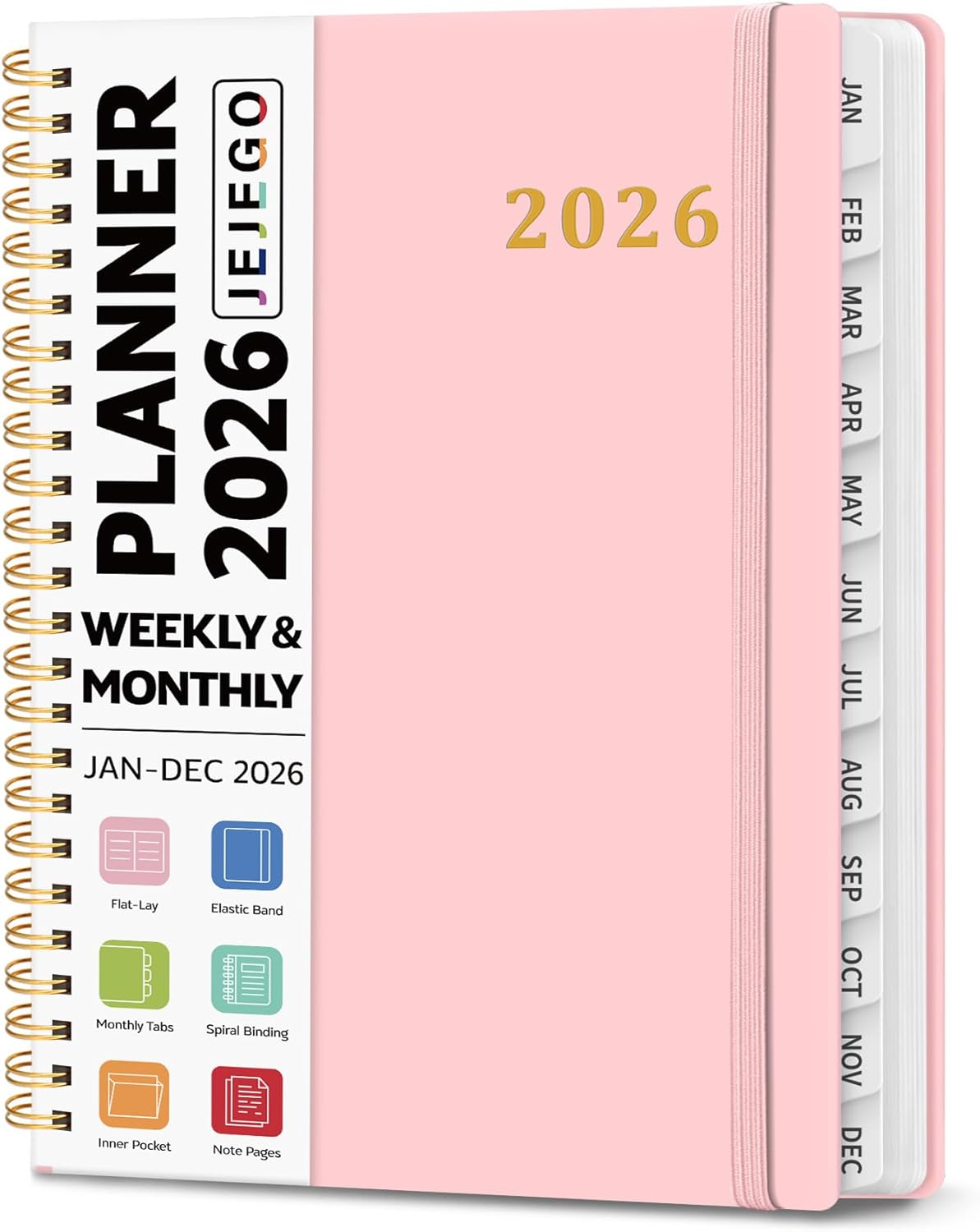 2026 Planner, Weekly and Monthly Calendar Planner Book, January 2026 - December 2026, Hardcover Spiral Planner with Monthly Tabs, Notes Pages, Perfect for Women & Men, A5 (6.4