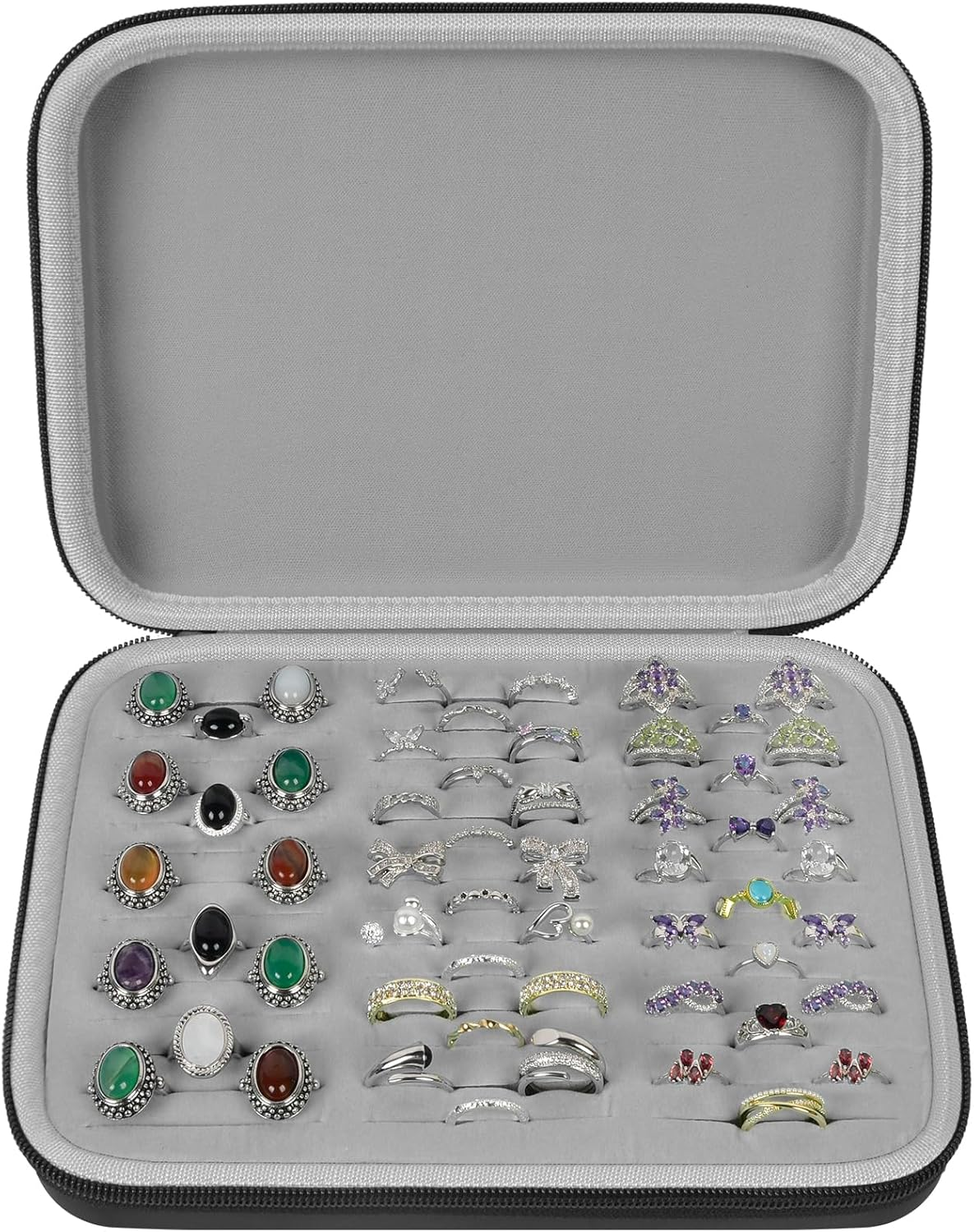 GWCASE Ring Organizer Storage Case - Jewelry Ring Display Collector Box with 42 Slots. Rings Tray Holder Showcase Fits for 50+ Rings, Earrings, Brooches and Cufflinks (Box Only)-Black