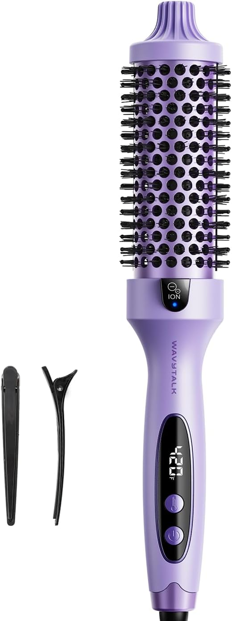 Thermal Brush, Blowout Boost 1.5 Inch Heated round Brush for Blowout Look, Negative Ion Technology, Ceramic Tourmaline, 5 Temperature Settings, Dual Voltage, Purple, Less Damage