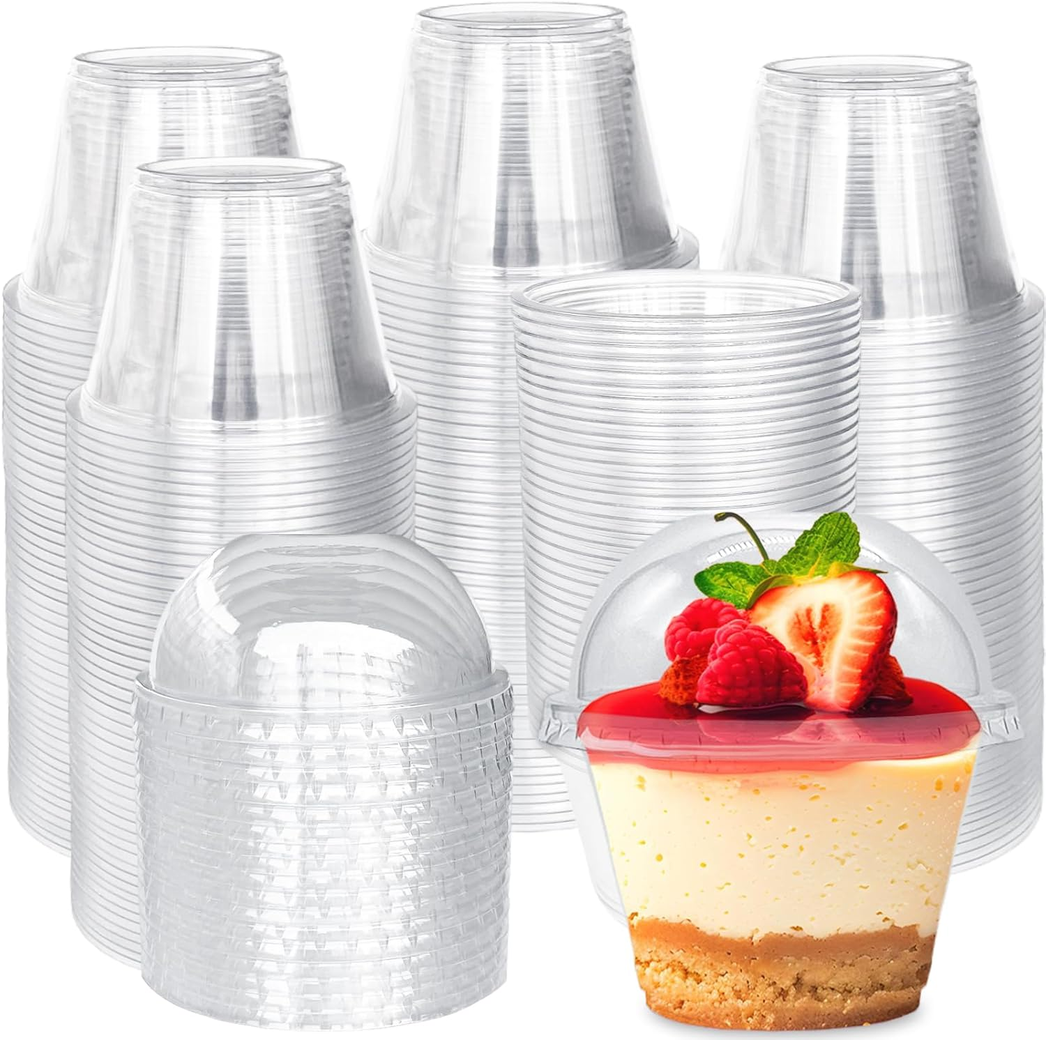 100 Pack 6 Oz Plastic Cups with Dome Lids (No Hole),Crystal Clear PET Dessert Cups,Disposable Party Dessert Cups for Fruit,Parfait,Pudding,Yogurt,Ice Cream,Cold Drinks