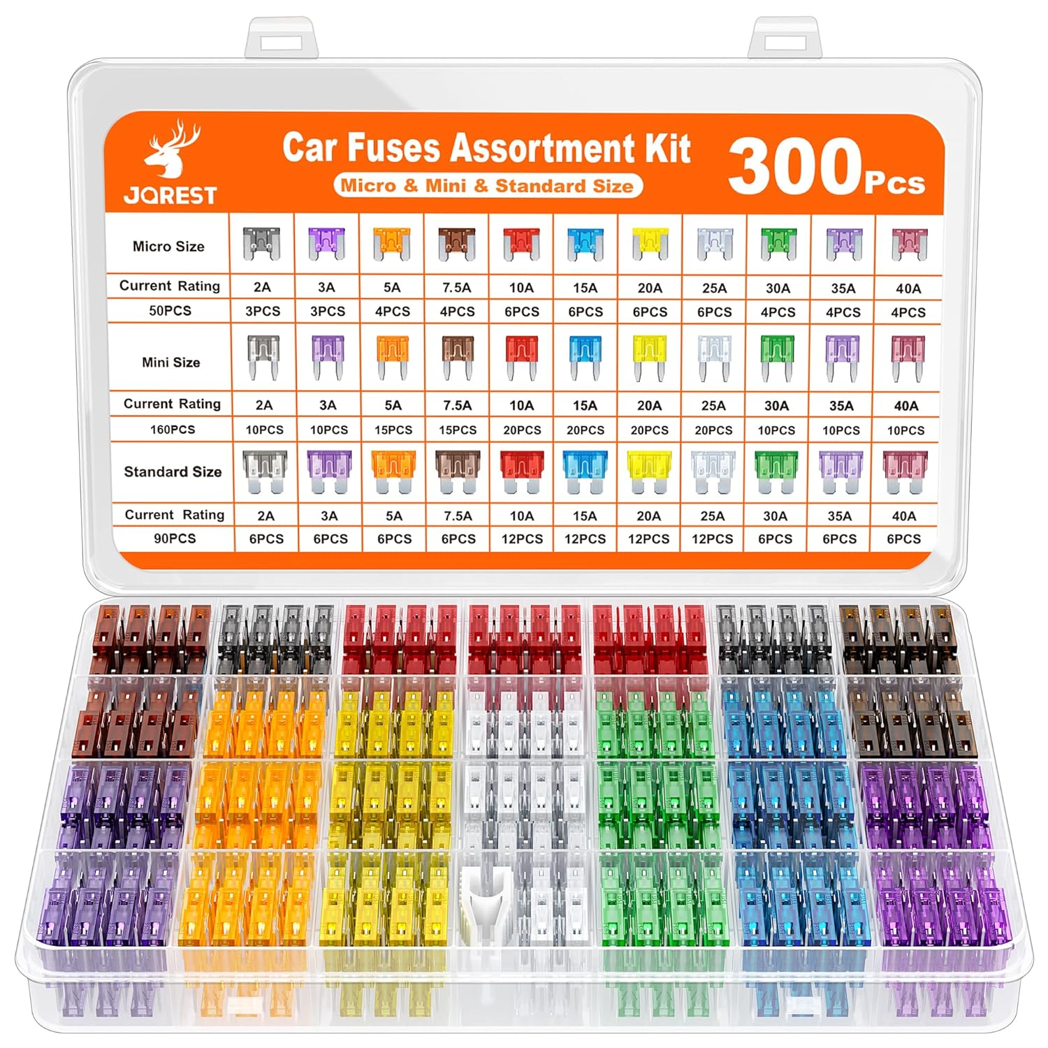 300Pcs Car Fuse Assortment Kit, 160 Mini Blade Fuses Automotive +