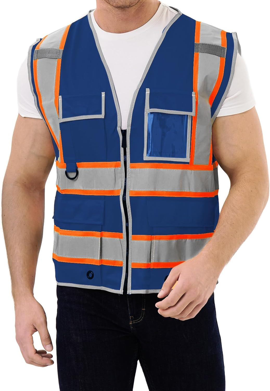 High Visibility 9 pockets Reflective Safety Vest,Hi Vis Reflective Construction Work Vest for Men Women ANSI/ISEA