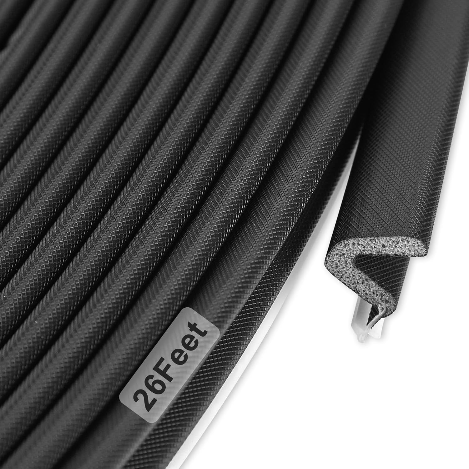 Black Door Weather Stripping Soundproof Dustproof Door Seal Strip 26 Feet for Doors and Windows Frame Replacement V-Shaped Q Foam Card Slot Installation Seals