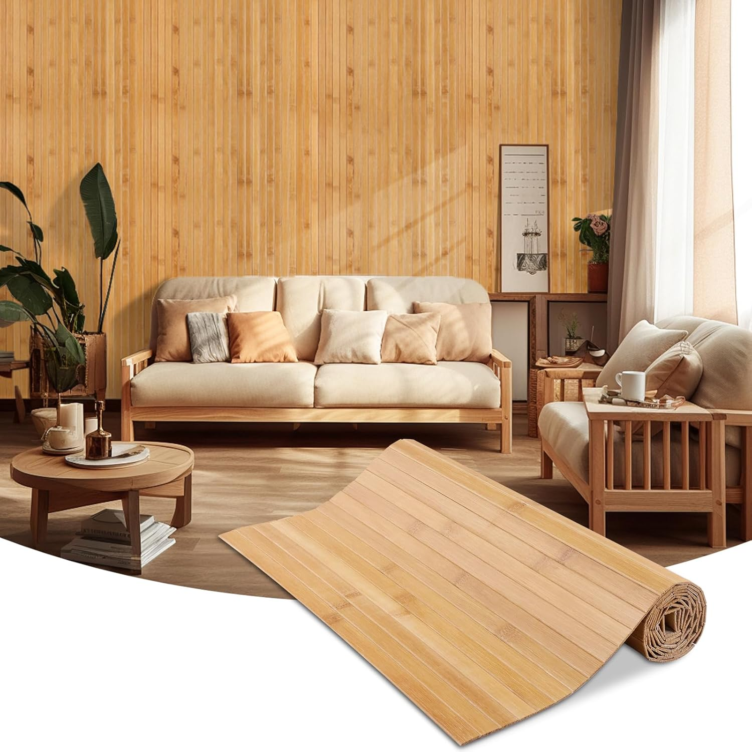 Bamboo Wall Panel Pole Wrap Wainscoting Panelling for Interior Wall Decor Living Room Office Kitchen Island (0.4×2.4M, Carbonized)