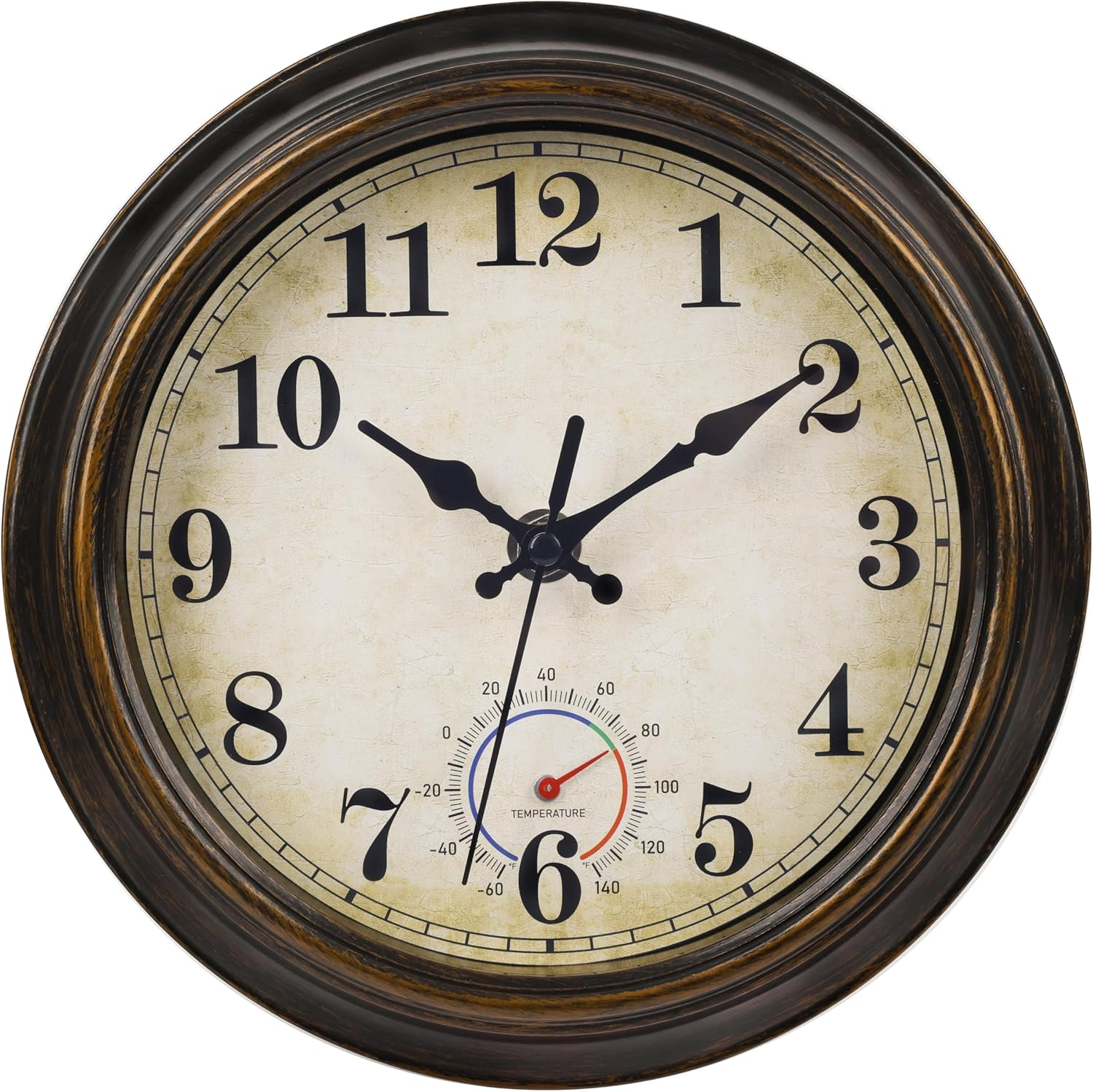 Outdoor Clocks Waterproof with Thermometer Combo Vintage Rustic Wall Clock      