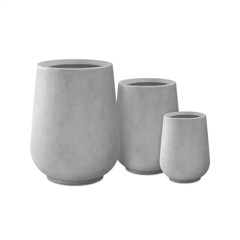 26.5 In., 20 In. and 13.1 In. H round Natural Concrete Tall Planters, Set of 3 Outdoor Indoor Large with Drainage Holes