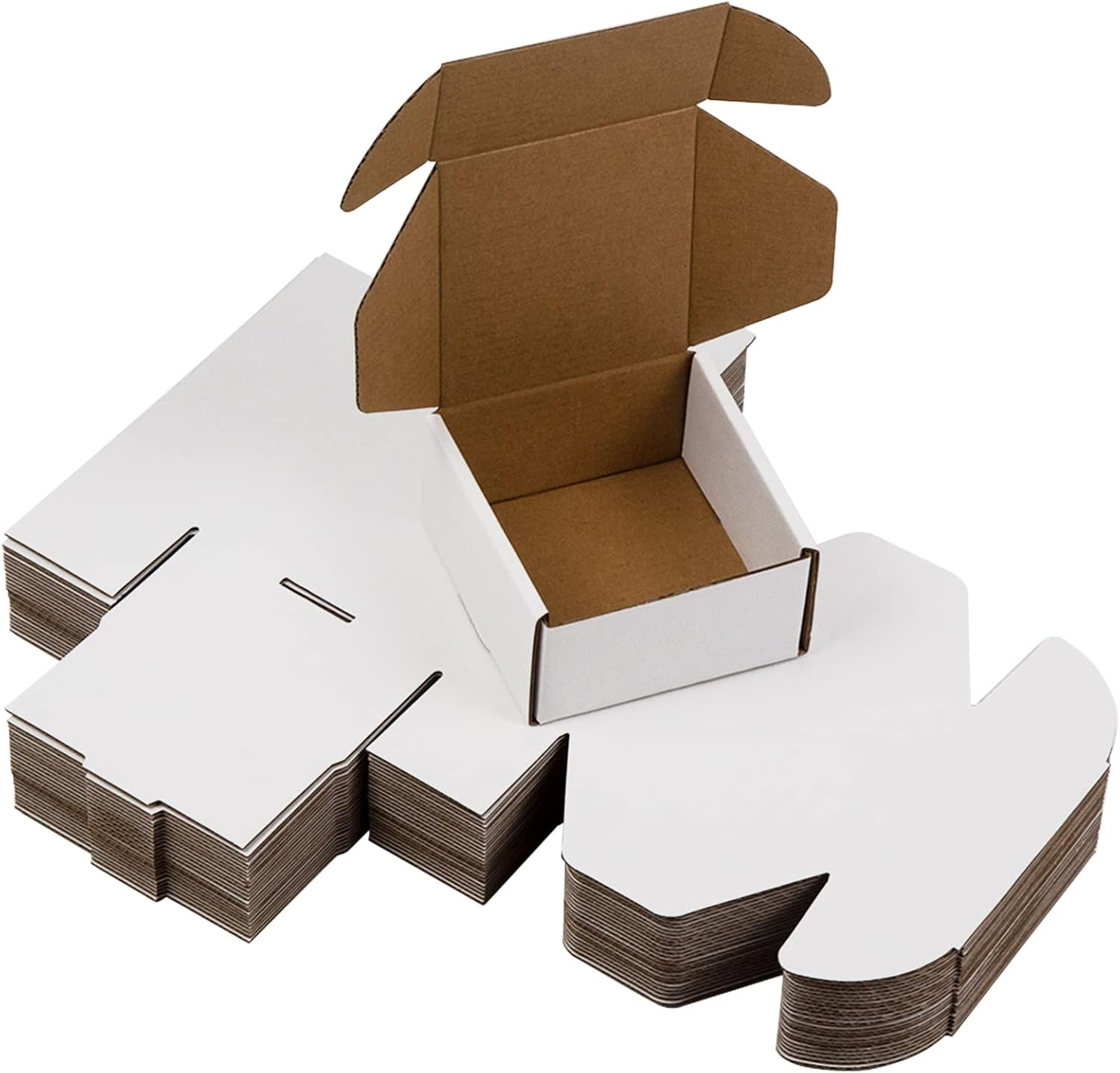 4X4X2 Inches Shipping Boxes Pack of 25, White Corrugated Cardboard Boxes for Small Bussiness