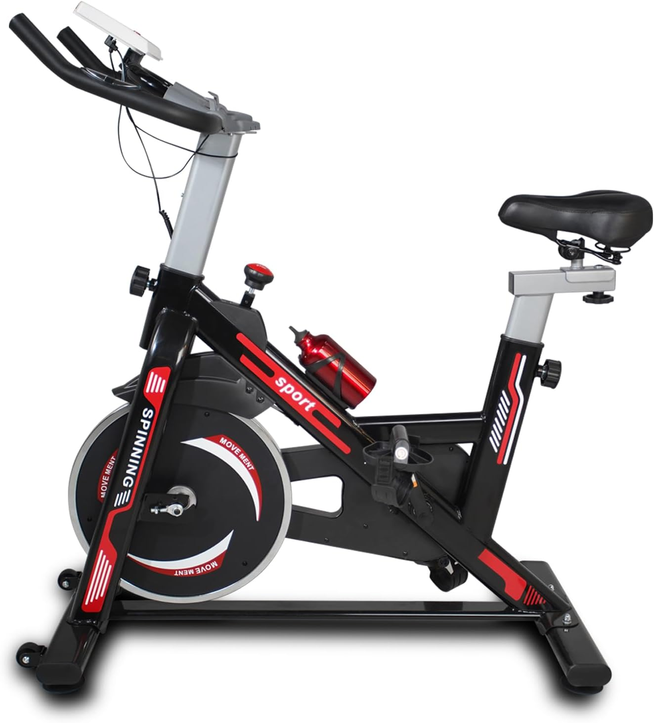 Indoor Exercise Bike, Low Noise Indoor Cycling Bike with Comfortable Adjustable Seat Cushion, Stationary Exercise Bike with Water Bottle,Display and Tablet Holder
