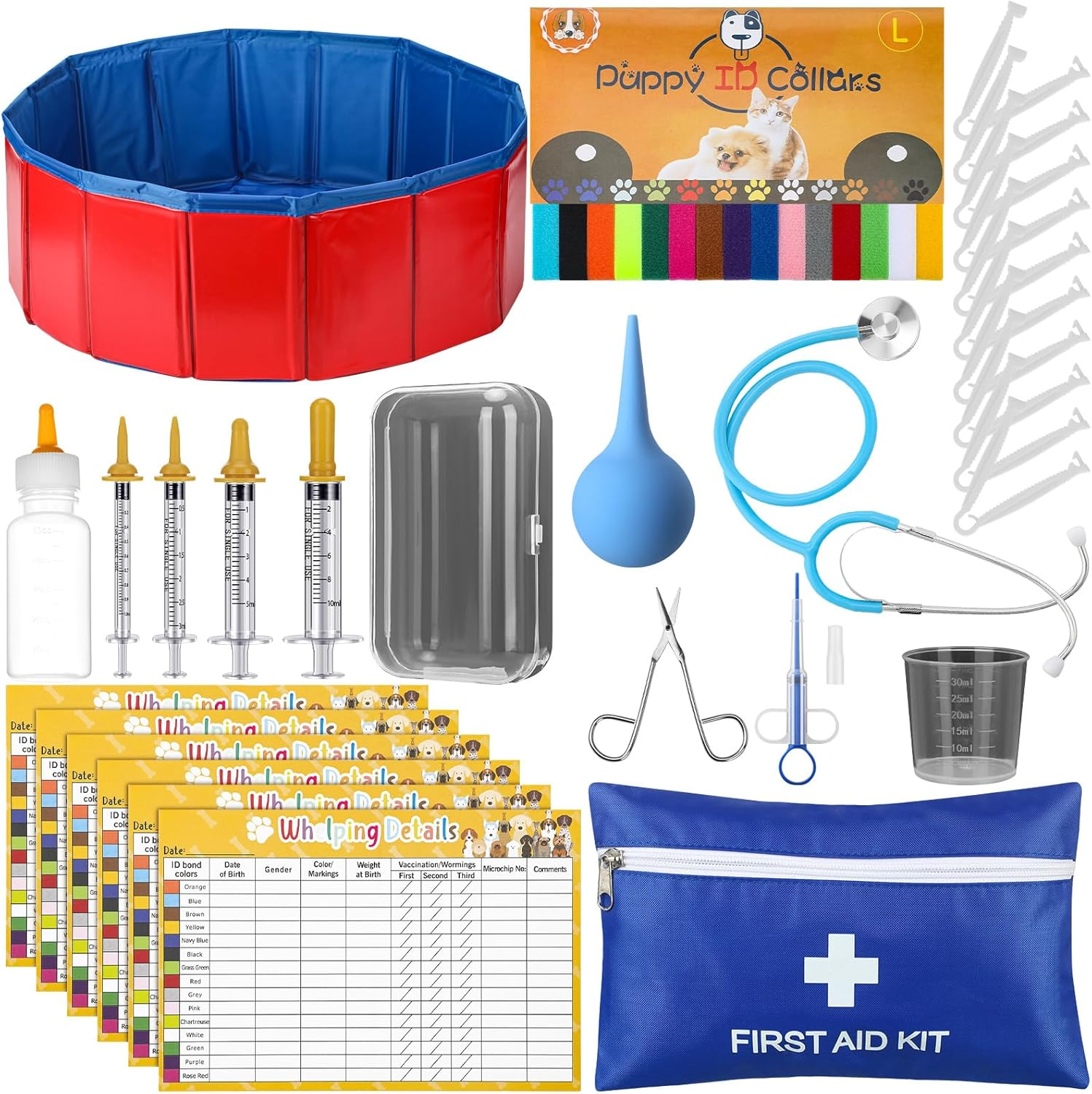 57 Pcs Puppy Kitten Whelping Supplies Whelping Kit for Puppies Birth Dog Kitten Bottle Feeding Kit for New Born Puppy Supplies Include Feeding Tube Etc(24