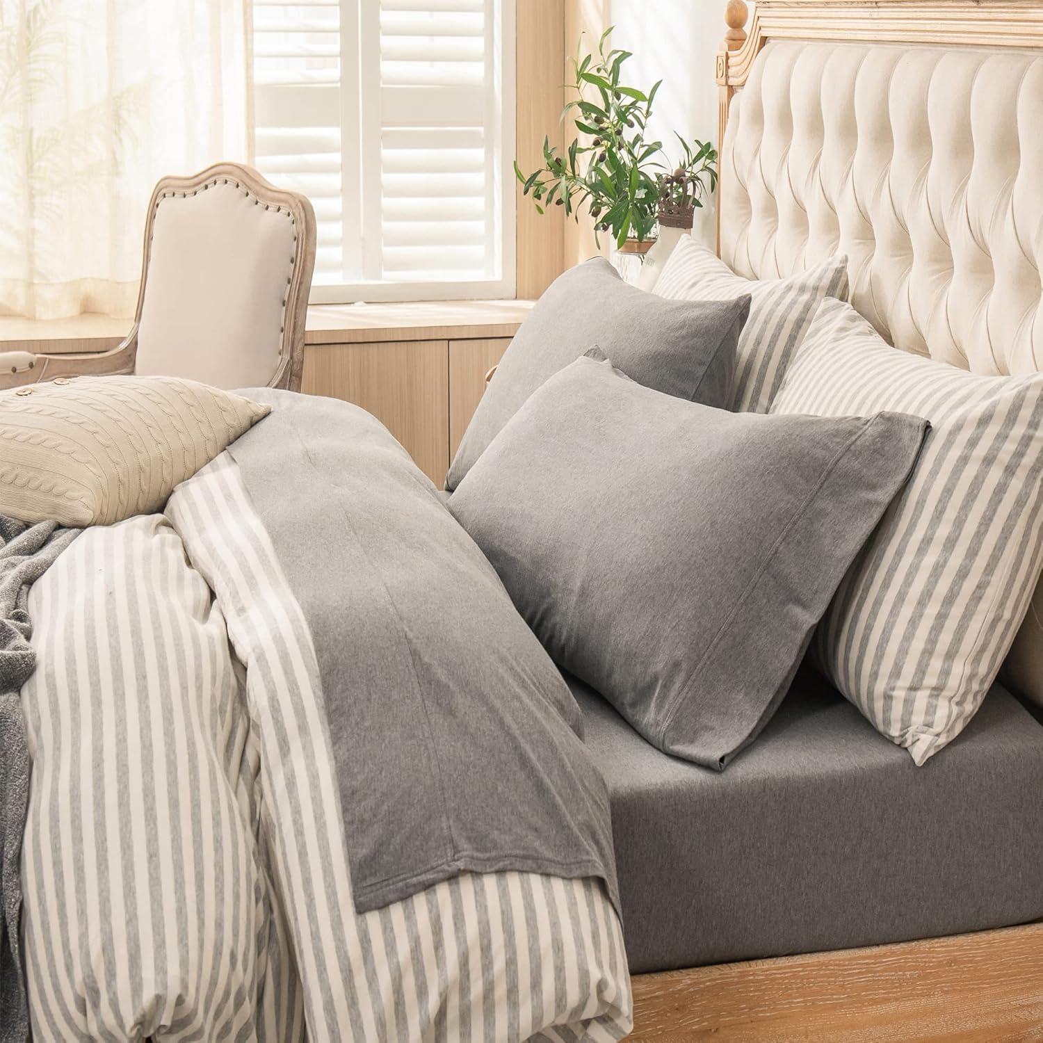 Jersey Knit 4Pc Bed Sheet Set 100% T-Shirt Cotton Super Soft Comfy Breathable Fits Mattress up to 20