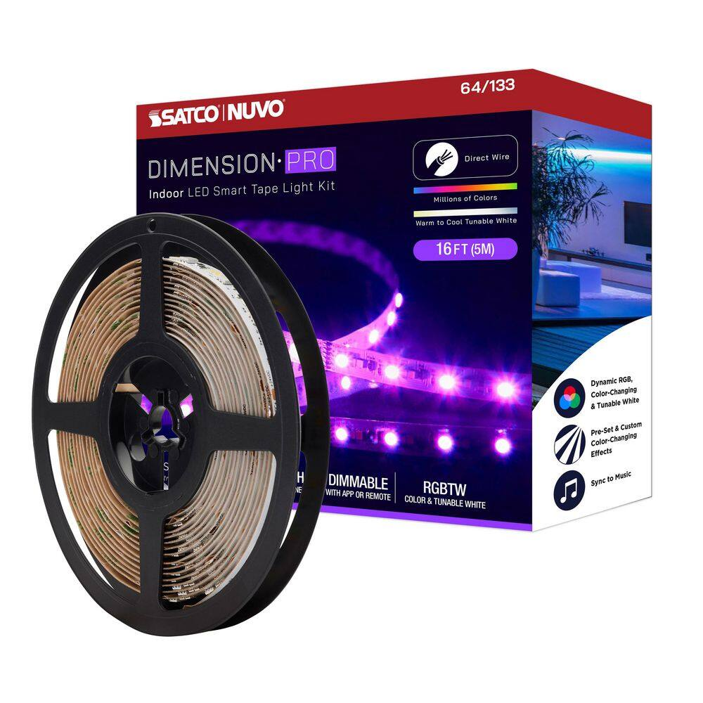 Dimension Pro Indoor 16 Ft. Hardwired 20W Dimmable Cuttable RGB and Tunable White Integrated LED Strip Light Tape