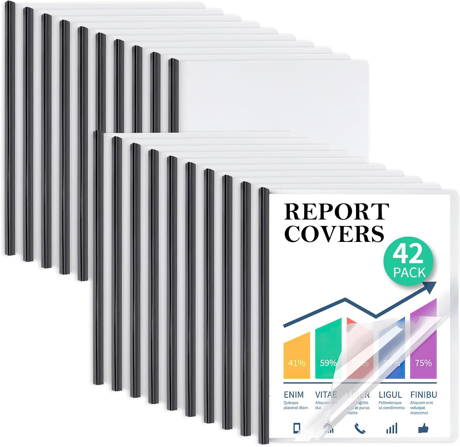 42 Pack Report Covers,  Report Covers with Sliding Bar, Presentation Folders for A4 and Letter Size Paper, Clear Report Covers Binder Bulk for School Business, 70 Sheet Capacity
