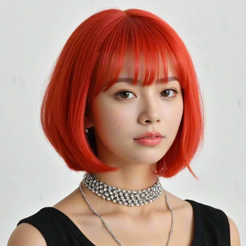 Anime Style Bob Wig 12-Inch, Women'S Short Synthetic Hair Wig, Heat Resistant Straight Hair with Adjustable Buckle Net Cap
