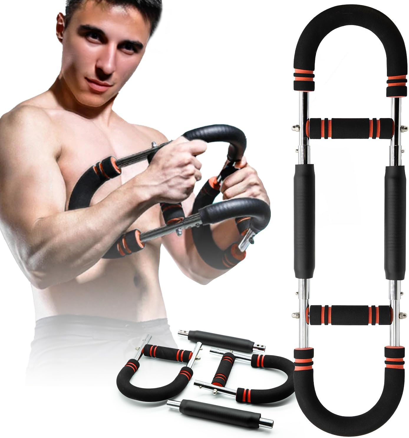 Twister Arm Trainer, 60-100Lb Adjustable Chest Workout Equipment, Portable Power Twister Bar, Detachable Design, Arm Trainer for Men, Chest Trainer for Men, Shoulder Muscle Training, Fitness Anywhere