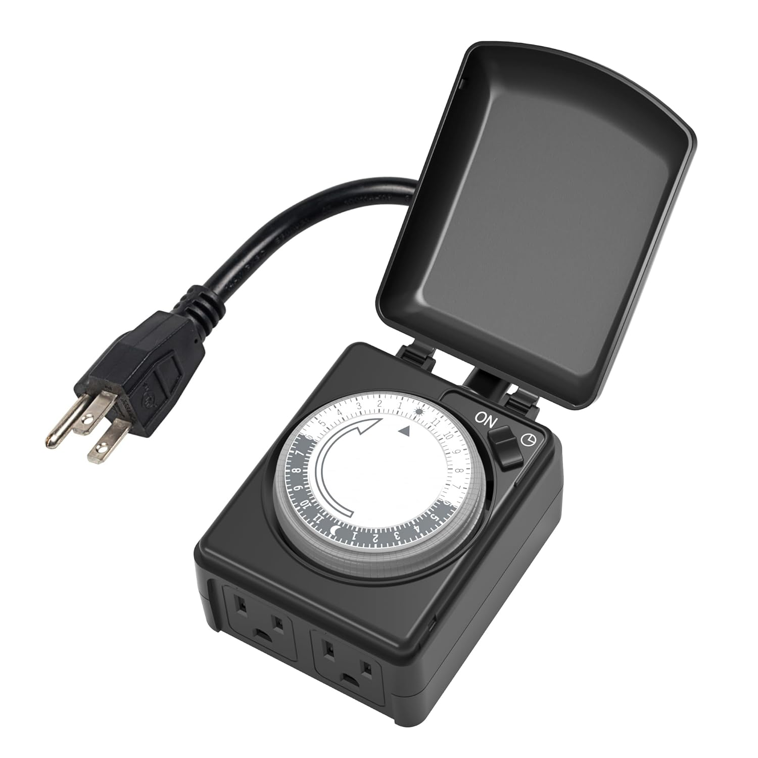 BN-LINK 24 Hour Heavy Duty Mechanical Timer, Outdoor Timer Outlet Waterproof with 15 Minutes Intervals, 2 Grounded Outlets for Christmas Lights Pool Pump,15A 1/2HP, ETL Listed