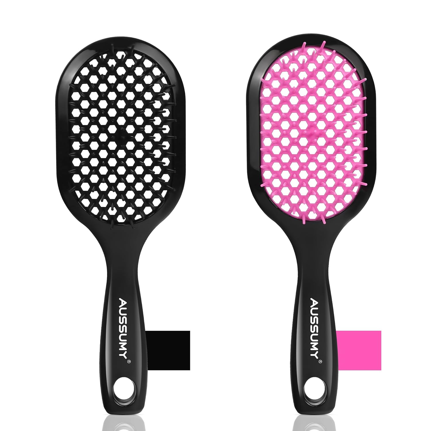 2 Pack Vented Detangling Hair Brush - Detangler Hairbrush for Effortless Tangle Removal - Ultra-Soft Bristles -For Natural Curly Straight Wet Dry Damaged Hair for Women Men Kids - Black & Pink