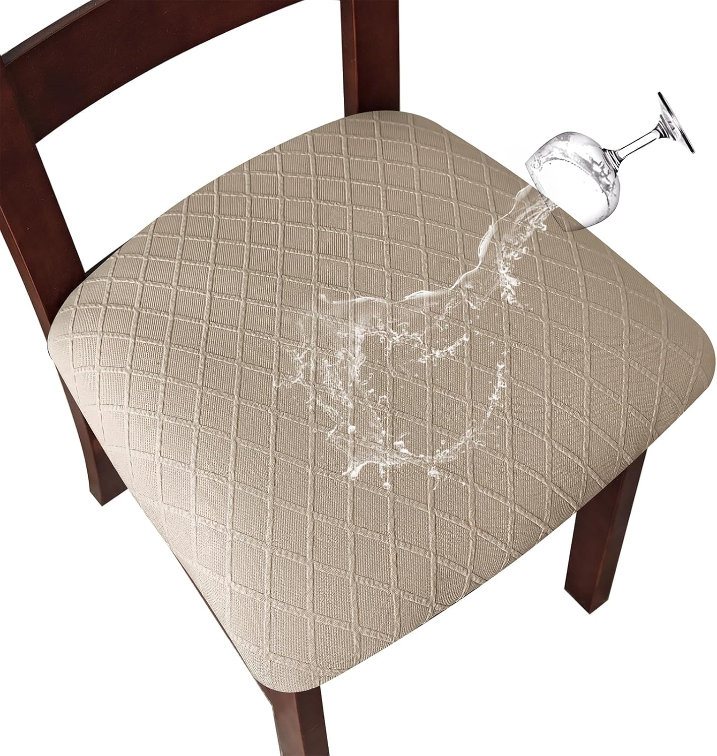 Waterproof Seat Covers for Dining Room Chairs Covers Dining Chair Cover Kitchen Chair Covers (Khaki, 4 Pcs)