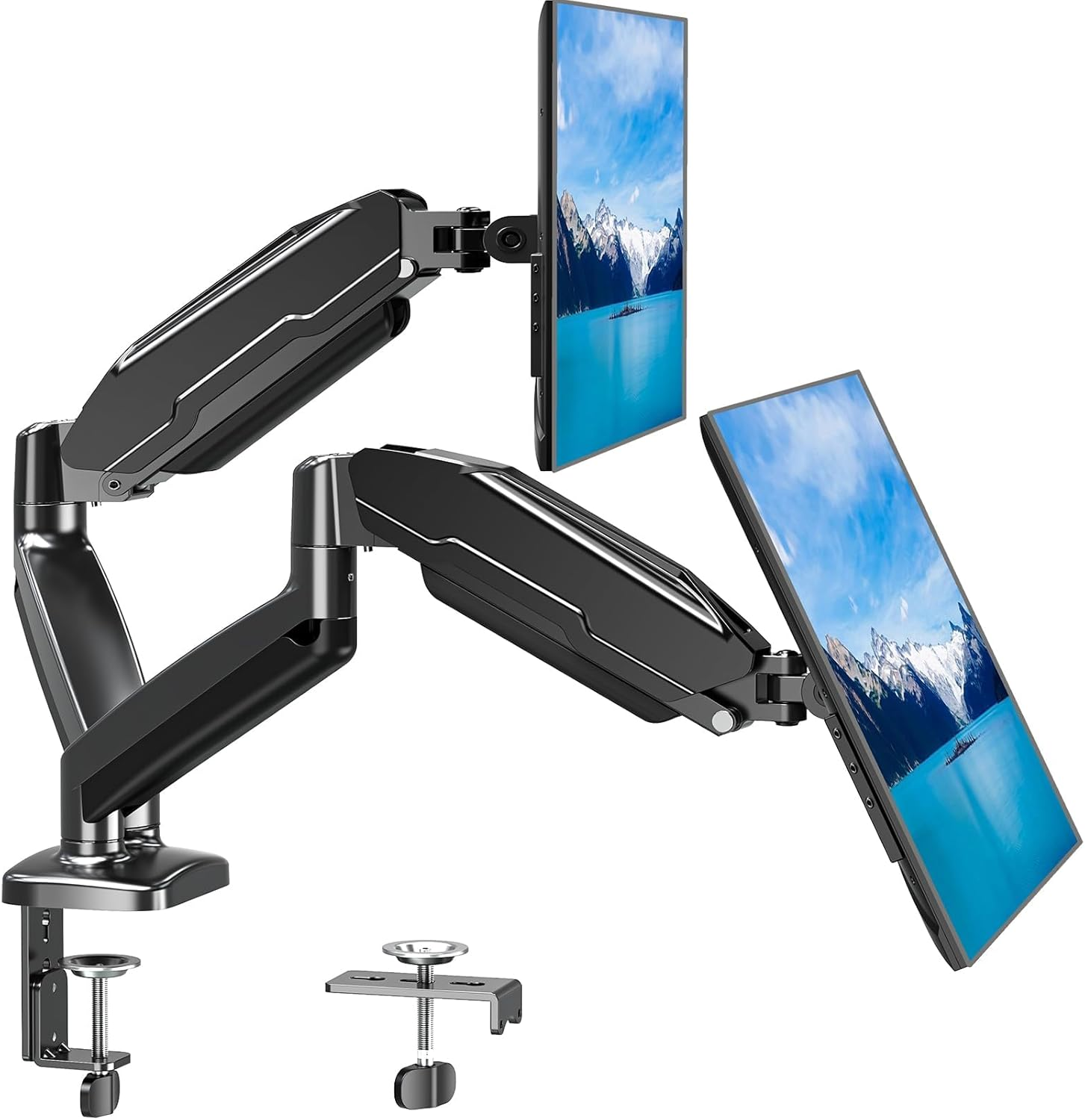 Dual Monitor Mount Fits 13 to 32 Inch Computer Screen, Height Adjustable Monitor Stand for 2 Monitors, Gas Spring Display Arm Holds up to 17.6lbs Each, Monitor Desk VESA Mount 75x75, 100x100