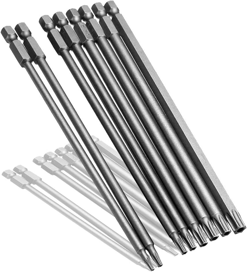 Mesee 8Pcs Long Torx Screwdriver Bit Set, 1/4 Inch Hex Shank T8-T40 Security S2 Magnetic Star Torx Head Screw Screwdriver Drill Bits Accessory Tool | 150Mm Length