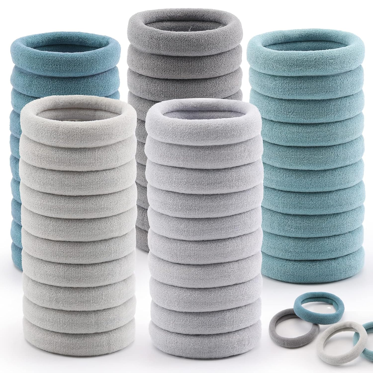 100 Pcs Thick Seamless Hair Ties, Ponytail Holders Hair Accessories No Damage for Thick Hair (Cool Colors)