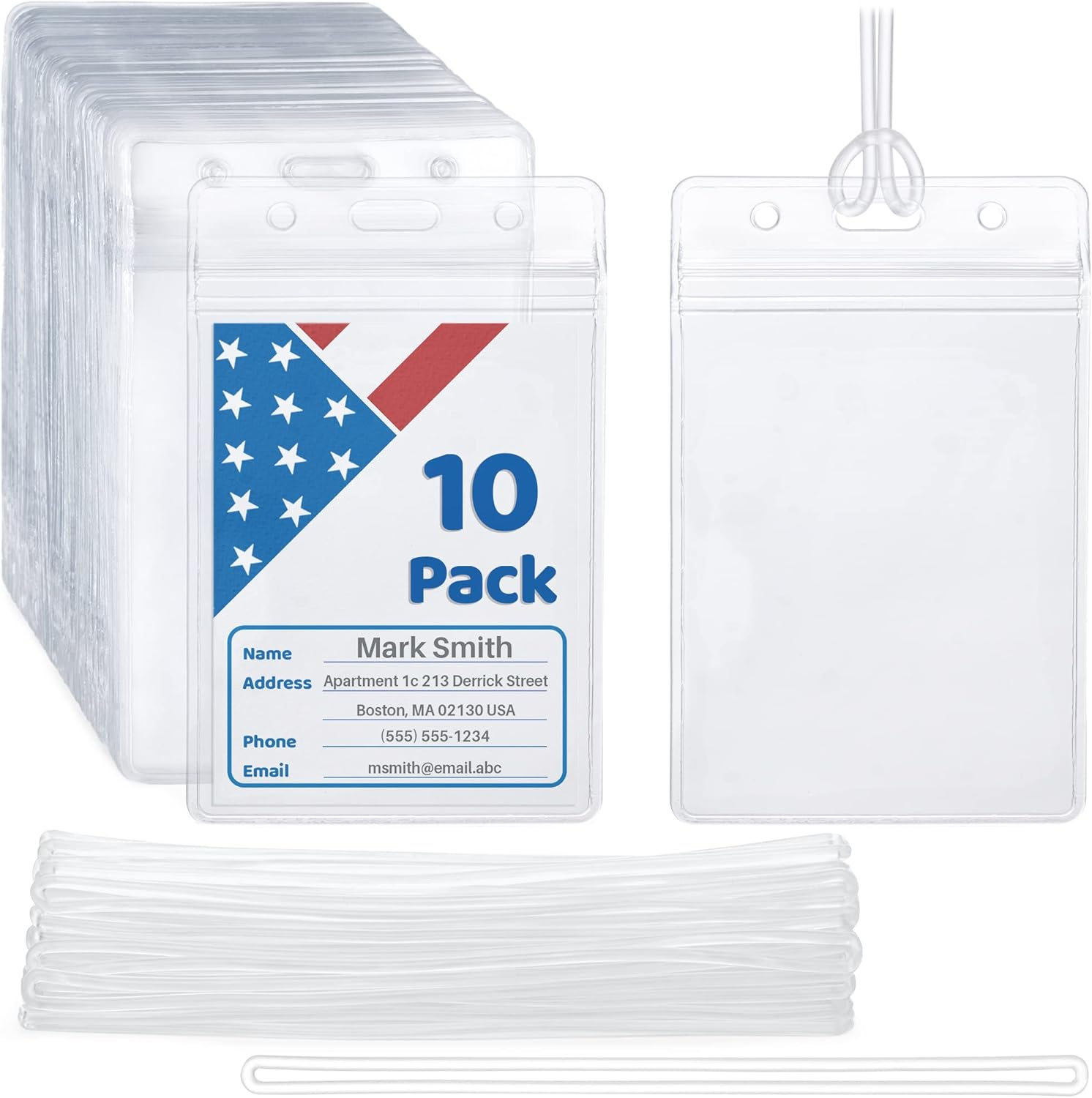 -Usa Luggage Tags with Transparent Loops (Clear 10 Pack) Waterproof Travel Bag