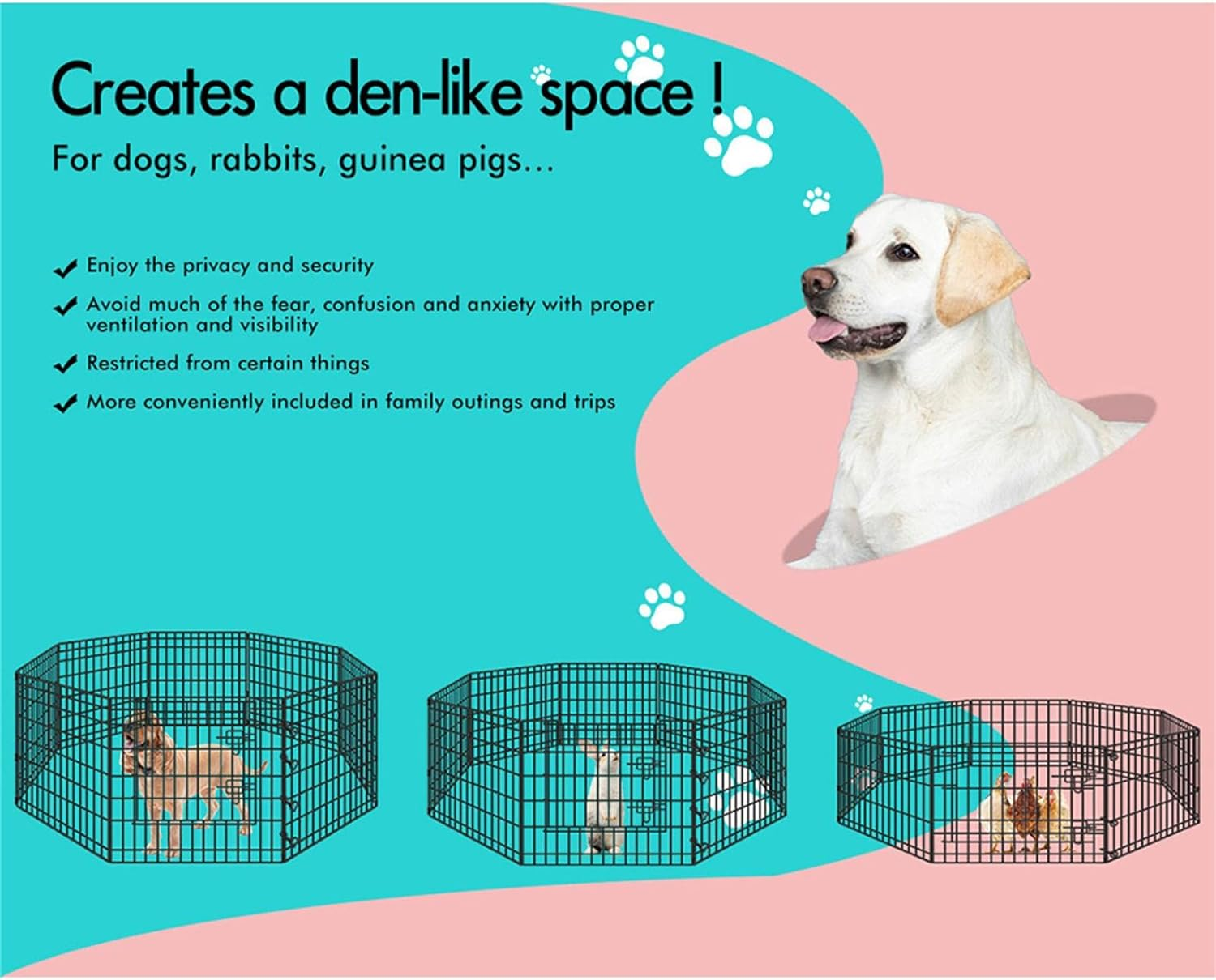 Beastie Foldable Pet Dog Metal Playpen 36", 8 Panels Folding Dog Play Pen Fra... - Picture 4 of 17