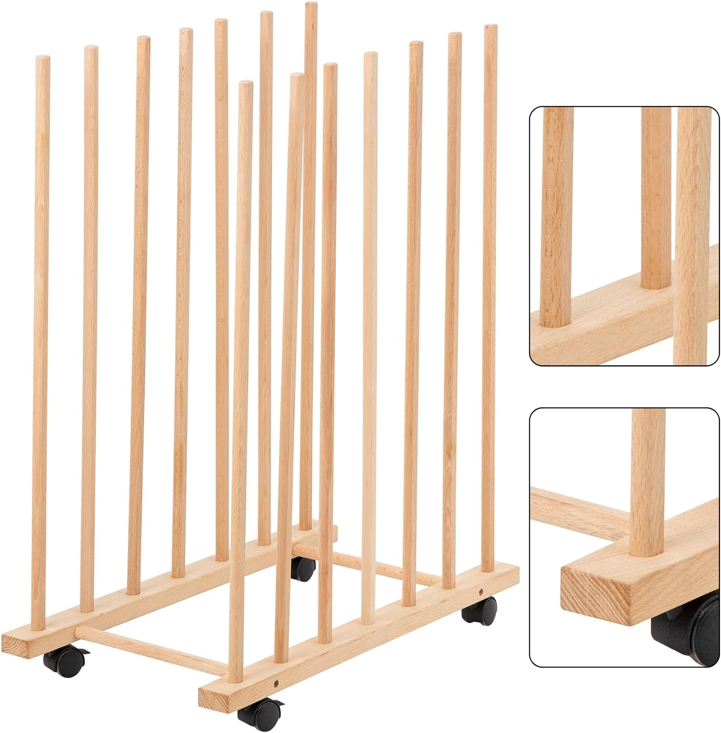 Large Art Storage Rack with Four Caster Wheels - Wooden Canvas Storage Stand Can Well Hold up to 60