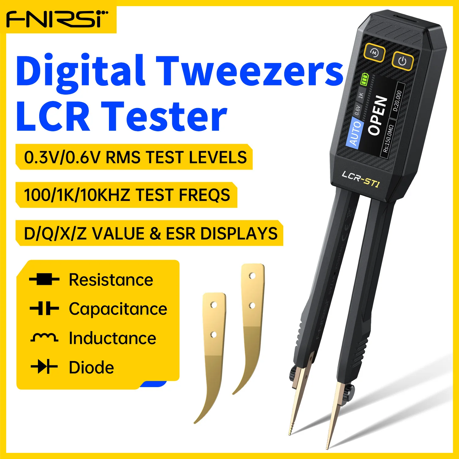 LCR-ST1 Mini Smart Tweezer LCR SMD ESR Tester Resistance Capacitance Inductance Continuity Diode Test Measurement Tools