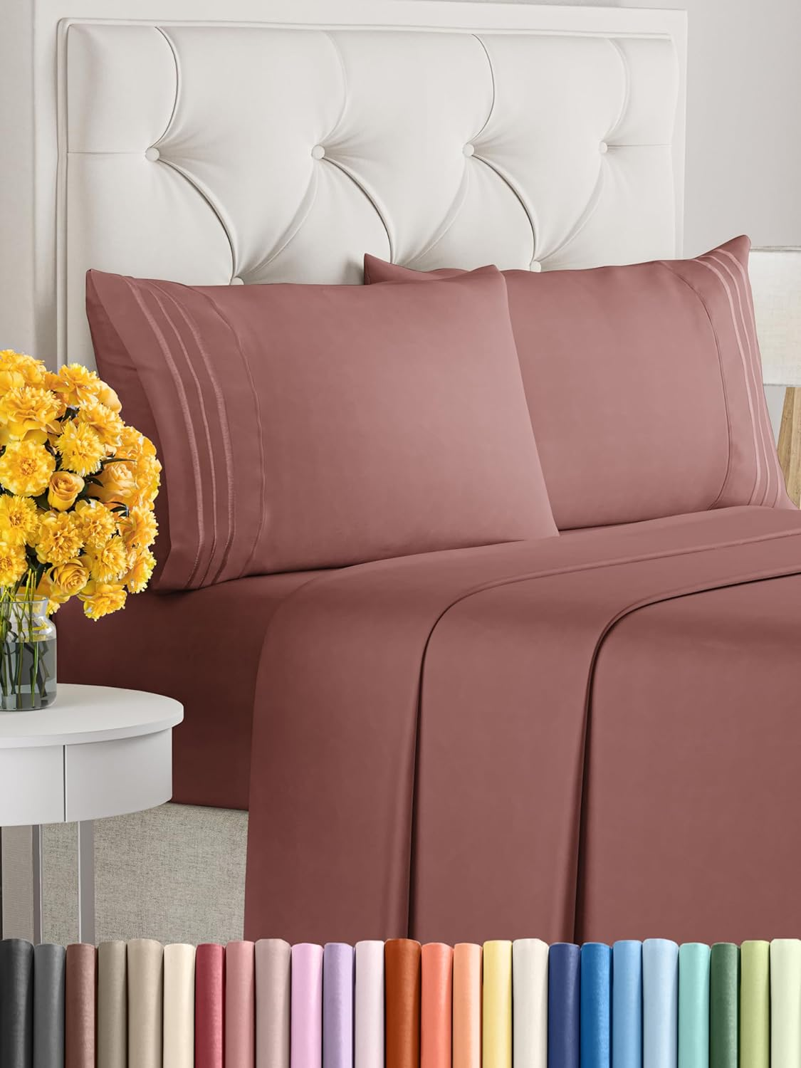 Cal King Size 4 Piece Sheet Set - Extra Soft, Breathable & Cooling Sheets - Hotel Luxury Durable Bed Sheets for Women & Men - Deep Pockets, Easy-Fit & Wrinkle-Free Sheets - Clay Oeko-Tex Bed Sheet Set