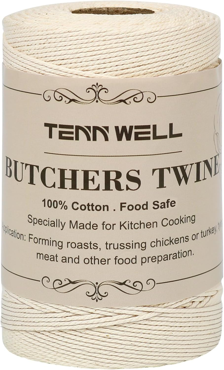 Tenn Well Butchers String, 656 Feet Cotton Kitchen Twine Food Safe | for Meat Trussing Tying, Chicken Roasting and Sausage Making (Beige)