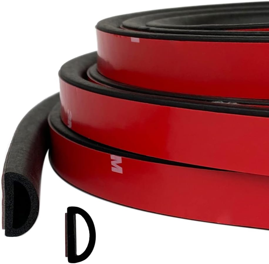 D Shape EPDM Foam Rubber Seal with Tape, Self-Adhesive Rubber Weather Stripping for Boat, Auto, RV, Marine, Garage Doors/Window and More, W:0.75
