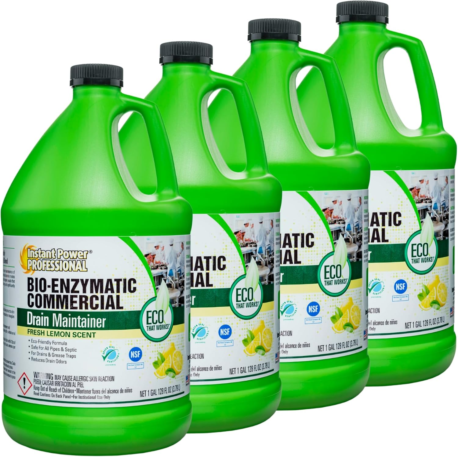 Commercial Drain Maintainer - Drain Cleaner Liquid, for Sink Drains, Toilet Clogs, and Grease Traps, Made in USA, Clog Remover Liquid - 1 Gallon 4 Pack